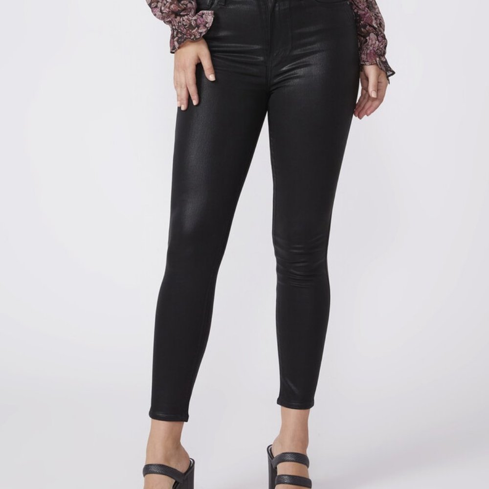 Paige Margot Ankle Coated Skinny Jean in Black Fog Luxe Size 24